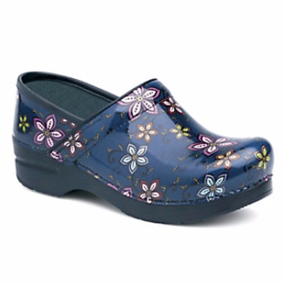 Dansko Shoes - New Dansko XP Women's Floral Patent Clogs, Navy